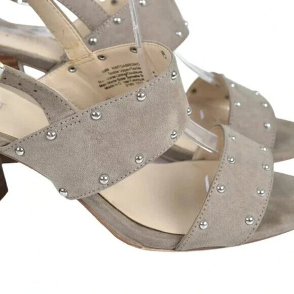 Nine West Block Chunky Heel Sandals Beige/Grey Open Toe Sling Back Size  10 - Picture 4 of 11